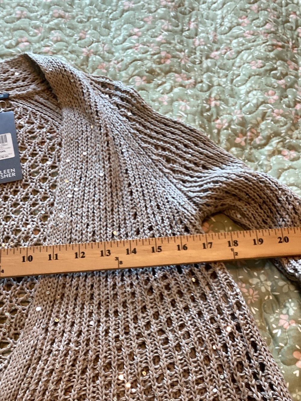 Eileen Fisher Beige Open-Front Sparkle Sequin 3/4 Knit Cardigan XS NWT - Picture 5 of 8